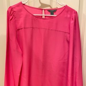 JCrew bright pink long sleeve silky blouse